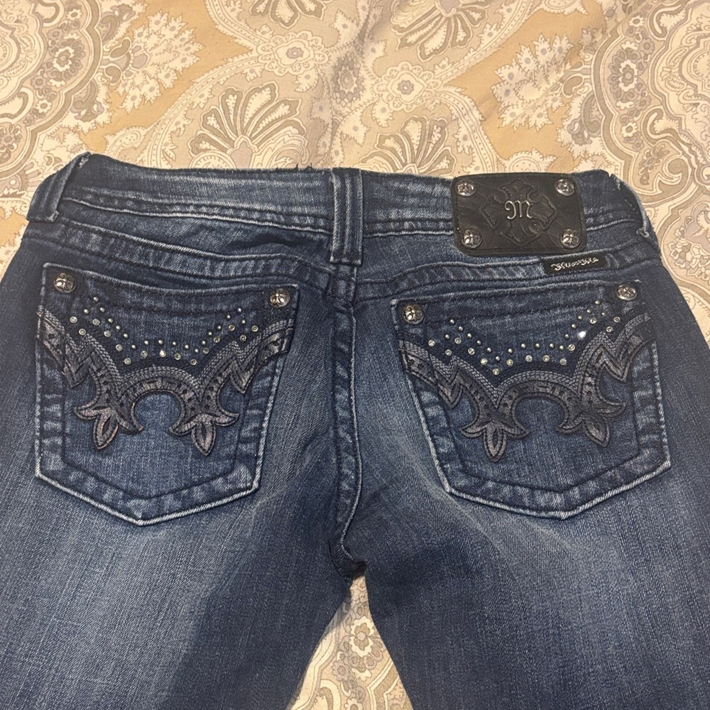 Miss Me Dark Blue Boot Cut Jeans with Embellished Pockets